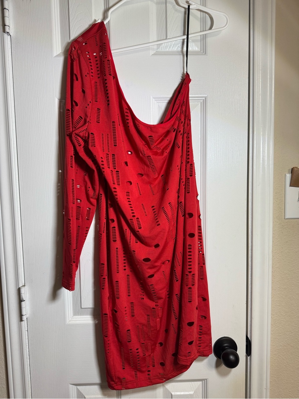 Red One-Arm Asymmetrical Cutout Dress